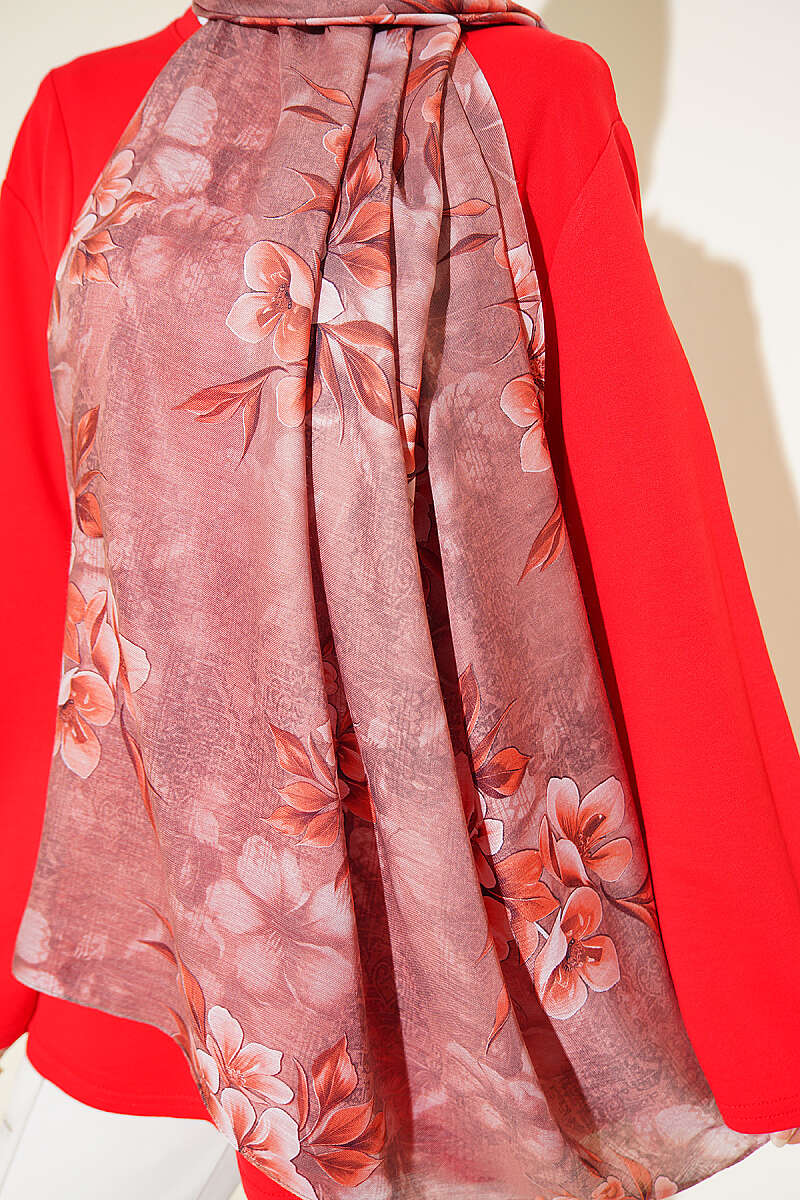Floral Pattern Detail Shawl Brown - immagine 4