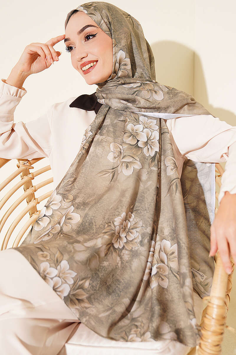 Floral Pattern Detail Shawl Oil Green - Afbeelding 2