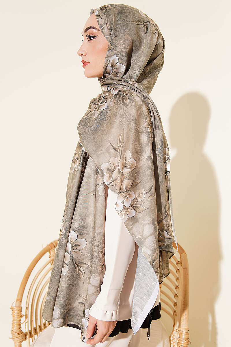 Floral Pattern Detail Shawl Oil Green - Afbeelding 3