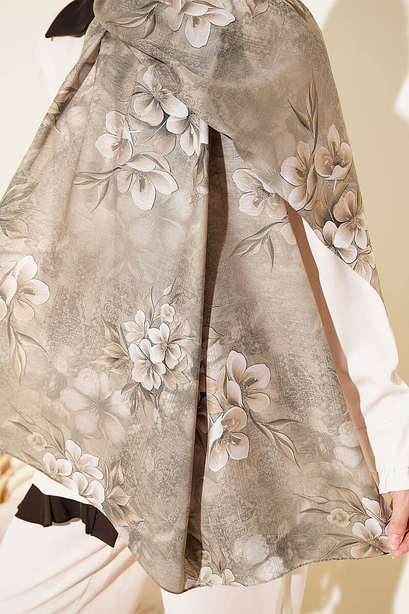 Floral Pattern Detail Shawl Oil Green - Afbeelding 4