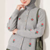 Flower Embroidered French Terry Knit Cardigan Grey