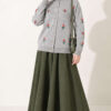 Flower Embroidered French Terry Knit Cardigan Grey – Image 2