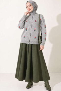 Alternative view of Flower Embroidered French Terry Knit Cardigan Grey