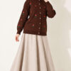 Flower Embroidered French Terry Knit Cardigan Brown – Image 2