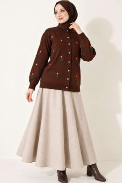 Alternative view of Flower Embroidered French Terry Knit Cardigan Brown