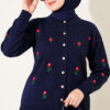 Flower Embroidered French Terry Knit Cardigan Navy Blue