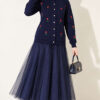 Flower Embroidered French Terry Knit Cardigan Navy Blue – Image 2