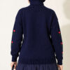Flower Embroidered French Terry Knit Cardigan Navy Blue – Image 3