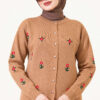 Flower Embroidered French Terry Knit Cardigan Latte