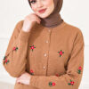 Flower Embroidered French Terry Knit Cardigan Latte – Image 2
