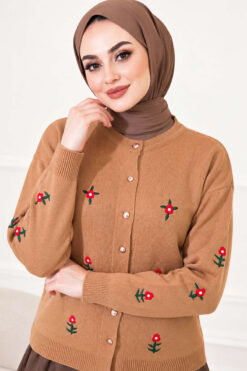 Alternative view of Flower Embroidered French Terry Knit Cardigan Latte