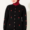 Flower Embroidered French Terry Knit Cardigan Black