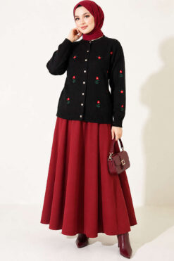 Alternative view of Flower Embroidered French Terry Knit Cardigan Black