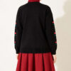 Flower Embroidered French Terry Knit Cardigan Black – Image 3