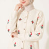 Flower Embroidered French Terry Knit Cardigan Stone