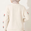 Flower Embroidered French Terry Knit Cardigan Stone – Bild 4