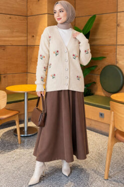Alternative view of Embroidered Floral Button-Up Knit Cardigan Beige