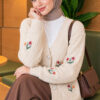 Embroidered Floral Button-Up Knit Cardigan Beige - immagine 3