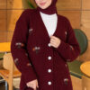 Embroidered Floral Button-Up Knit Cardigan Burgundy
