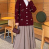 Embroidered Floral Button-Up Knit Cardigan Burgundy - الصورة 2