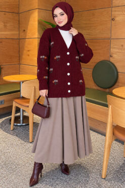 Alternative view of Embroidered Floral Button-Up Knit Cardigan Burgundy