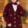 Embroidered Floral Button-Up Knit Cardigan Burgundy - الصورة 3