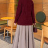 Embroidered Floral Button-Up Knit Cardigan Burgundy - الصورة 4