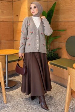 Alternative view of Embroidered Floral Button-Up Knit Cardigan Grey