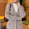 Embroidered Floral Button-Up Knit Cardigan Grey - immagine 3