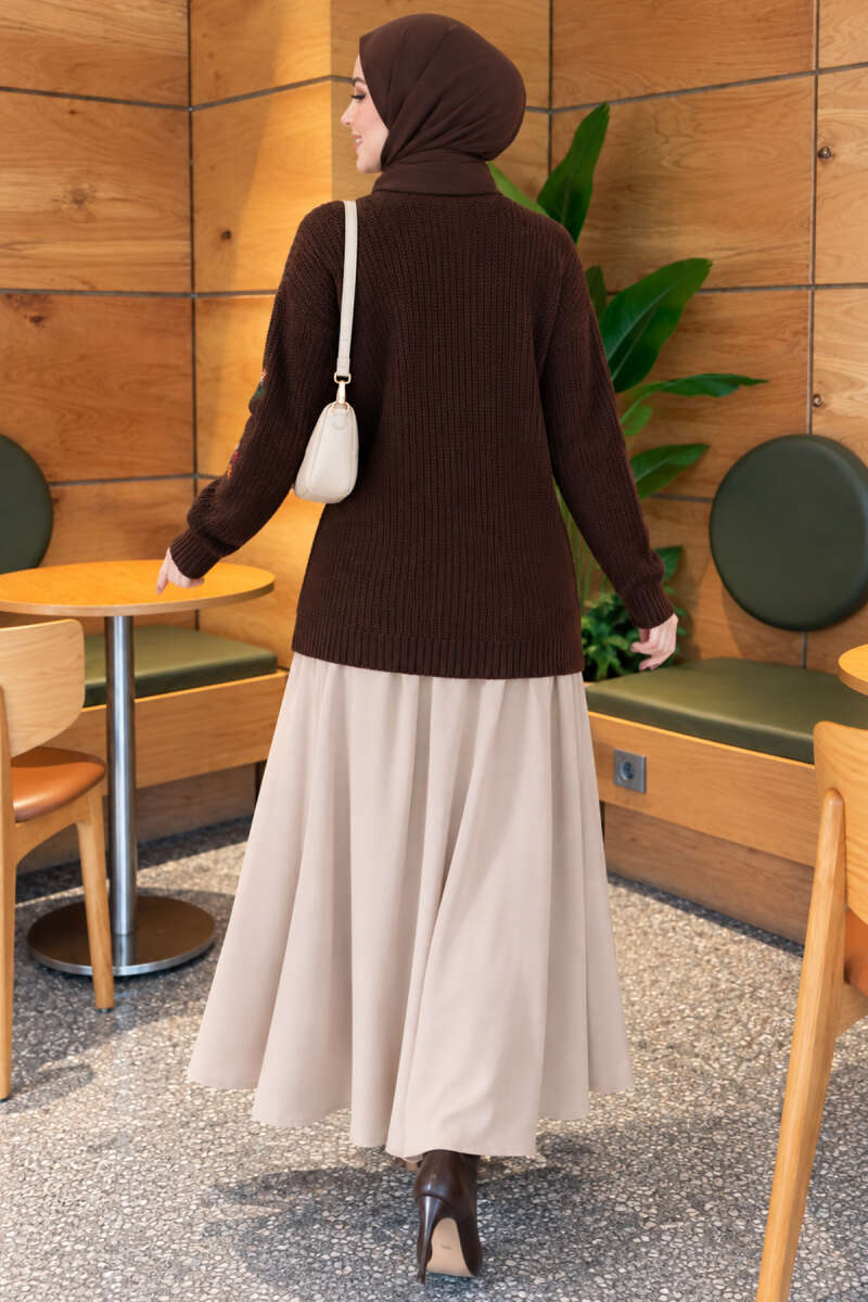 Embroidered Floral Button-Up Knit Cardigan Brown - immagine 4