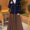 Embroidered Floral Button-Up Knit Cardigan Navy Blue - Image 2
