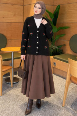 Alternative view of Embroidered Floral Button-Up Knit Cardigan Black