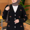 Embroidered Floral Button-Up Knit Cardigan Black - Image 3