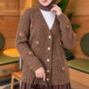 Embroidered Floral Button-Up Knit Cardigan Mink - الصورة 3