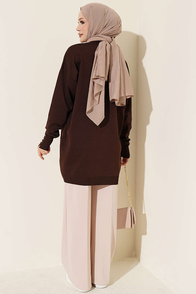 Embroidered Flower French Terry Tunic Dark Brown – Bild 3