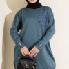Embroidered Flower French Terry Tunic Indigo