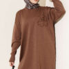 Embroidered Flower French Terry Tunic Brown