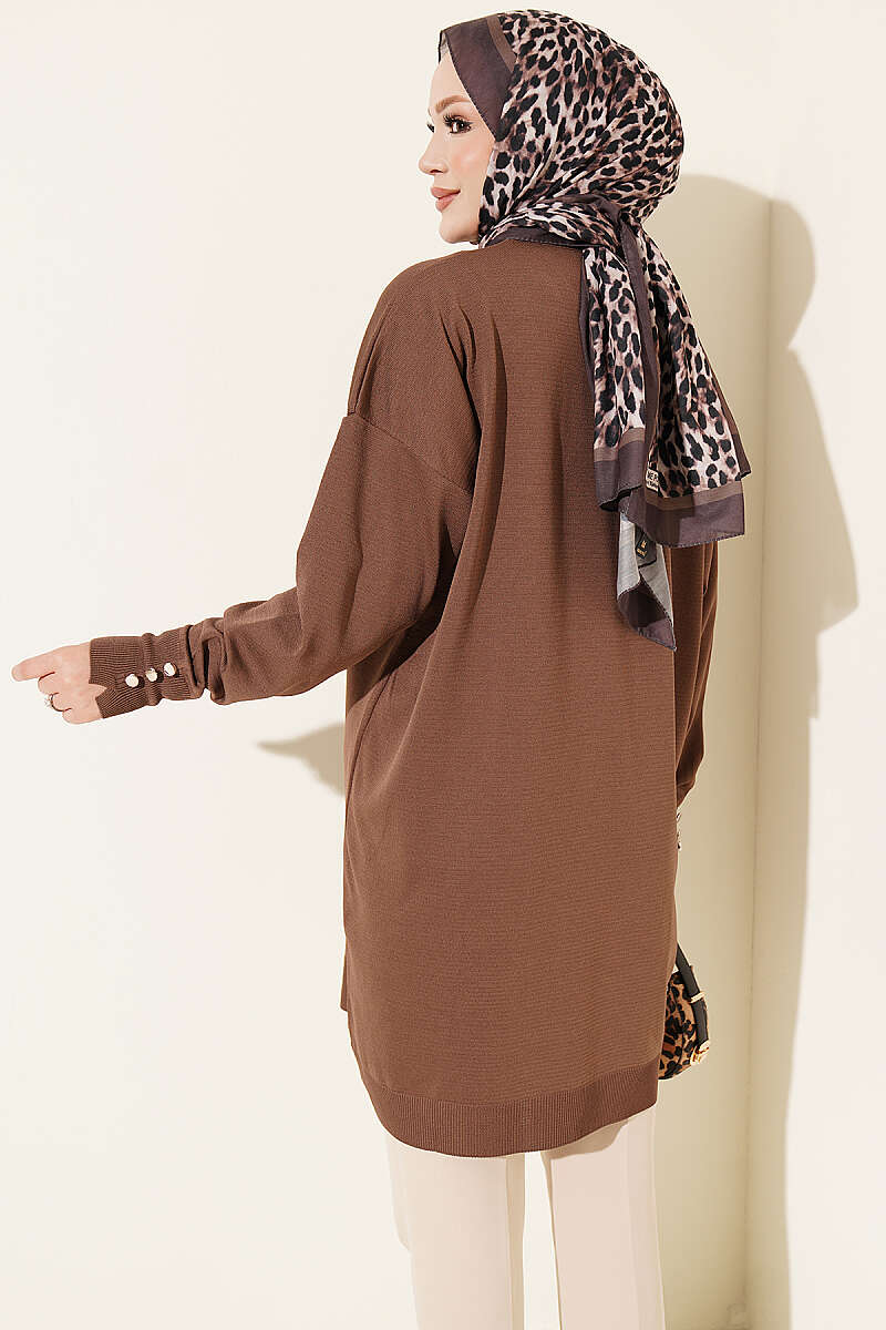 Embroidered Flower French Terry Tunic Brown - الصورة 3