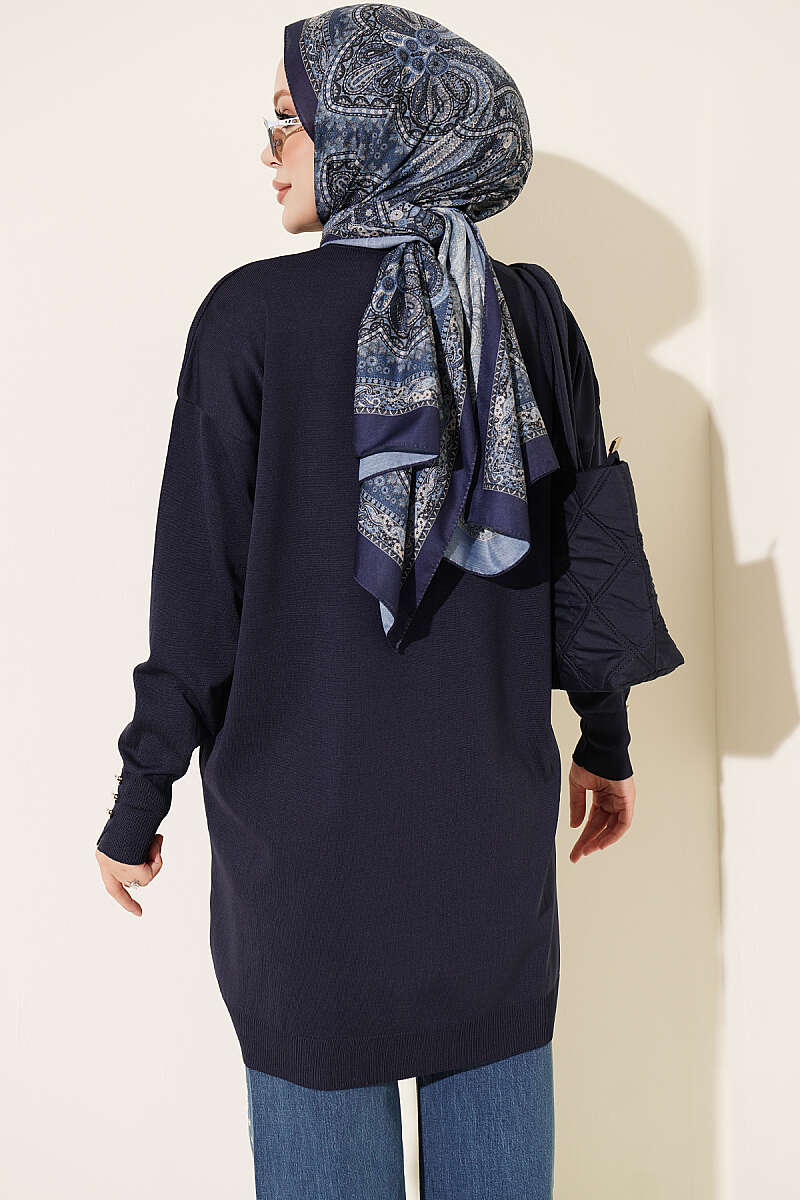 Embroidered Flower French Terry Tunic Navy Blue - Imagen 3