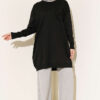 Embroidered Flower French Terry Tunic Black - Image 2