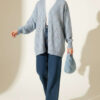 Floral Diamond Pattern Knit Cardigan Baby Blue - الصورة 2