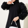 ⁦Floral Mesh Sleeve Dress Black⁩ - الصورة ⁦2⁩