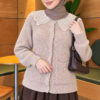 Double-Pocket Lace-Collar Knit Cardigan Beige - Imagen 3