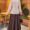 Double-Pocket Lace-Collar Knit Cardigan Beige - Imagen 4