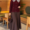 Double-Pocket Lace-Collar Knit Cardigan Burgundy – Bild 2