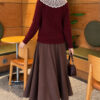 Double-Pocket Lace-Collar Knit Cardigan Burgundy – Bild 4