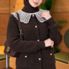 Double-Pocket Lace-Collar Knit Cardigan Brown