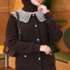⁦Double-Pocket Lace-Collar Knit Cardigan Brown⁩ - الصورة ⁦3⁩