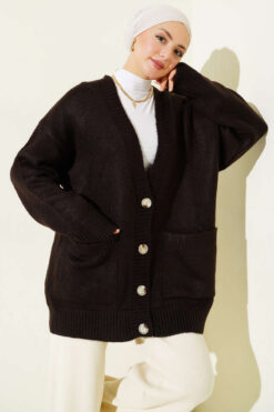 Double Pocket Buttoned Knit Cardigan Brown