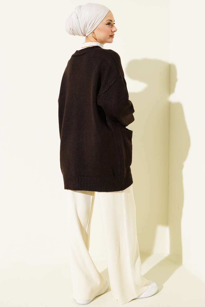 Double Pocket Buttoned Knit Cardigan Brown - Imagen 3